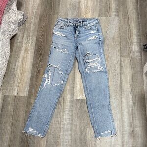 American Eagle Outfitters Light Blue Distressed Boyfriend Jeans LONG